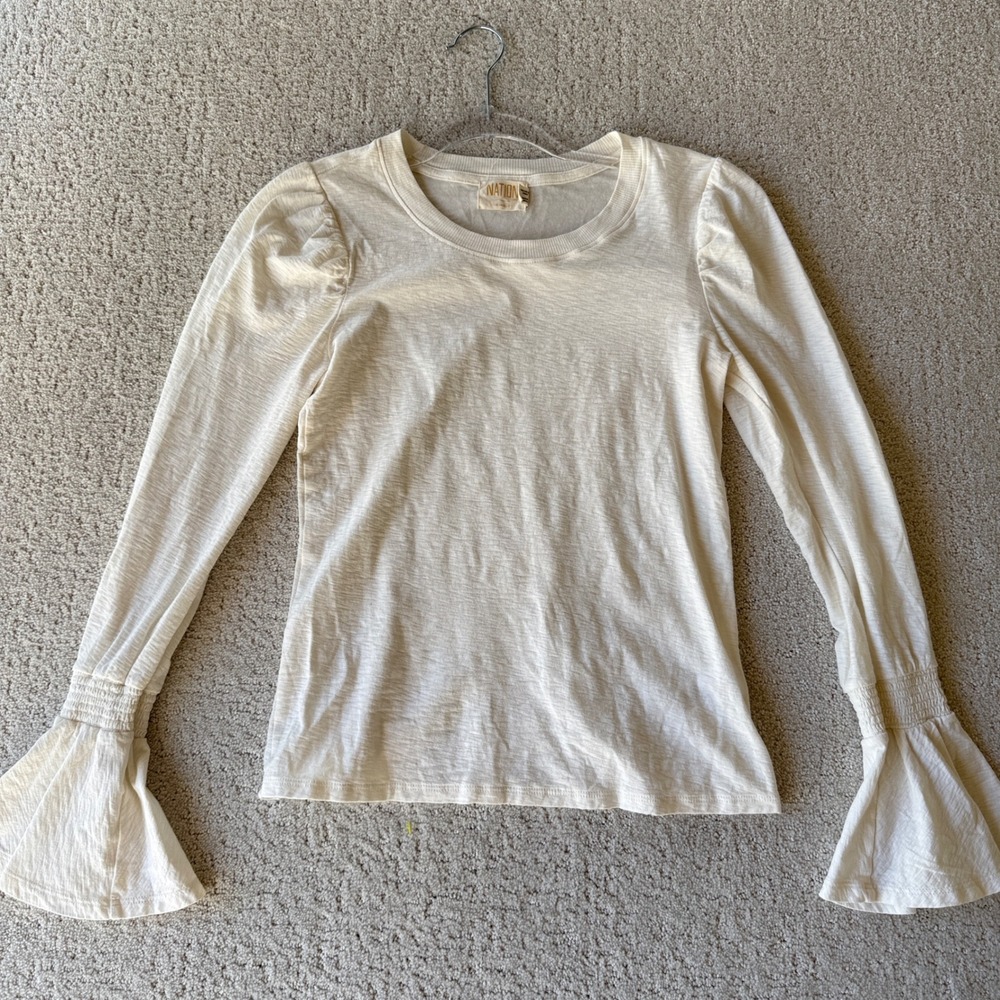Nation LTD Penny Tee XS Cream Excellent Pima Cotton Puff Sleeve Flounce Cuff
